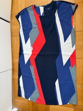 next Geometric Colorblock Shift Dress in Navy, Red, White, Gray